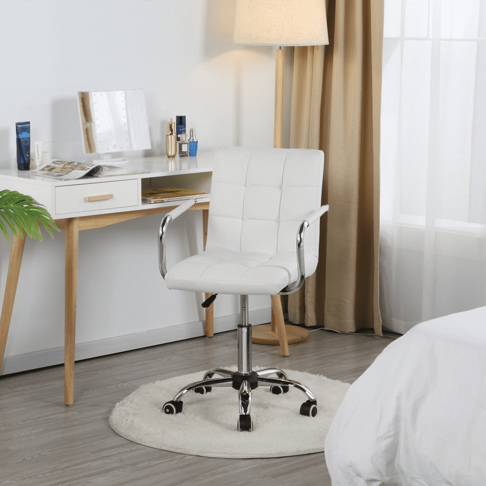 Alden Design Modern Faux Leather Swivel Office Chair with Mid Back for Home Office, White