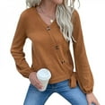 thumbnail image 4 of POINTERTECK Final Clear Out! Women‘s Ribbed Knit Sweater Puff Long Sleeve Tunic Tops V-Neck Button Decor Blouse Jumper Top, 4 of 5