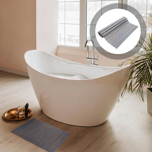 Raindrops Anti Slip Bamboo Floor Mat Light Grey Non Slip Bath Mat for Tub and Shower