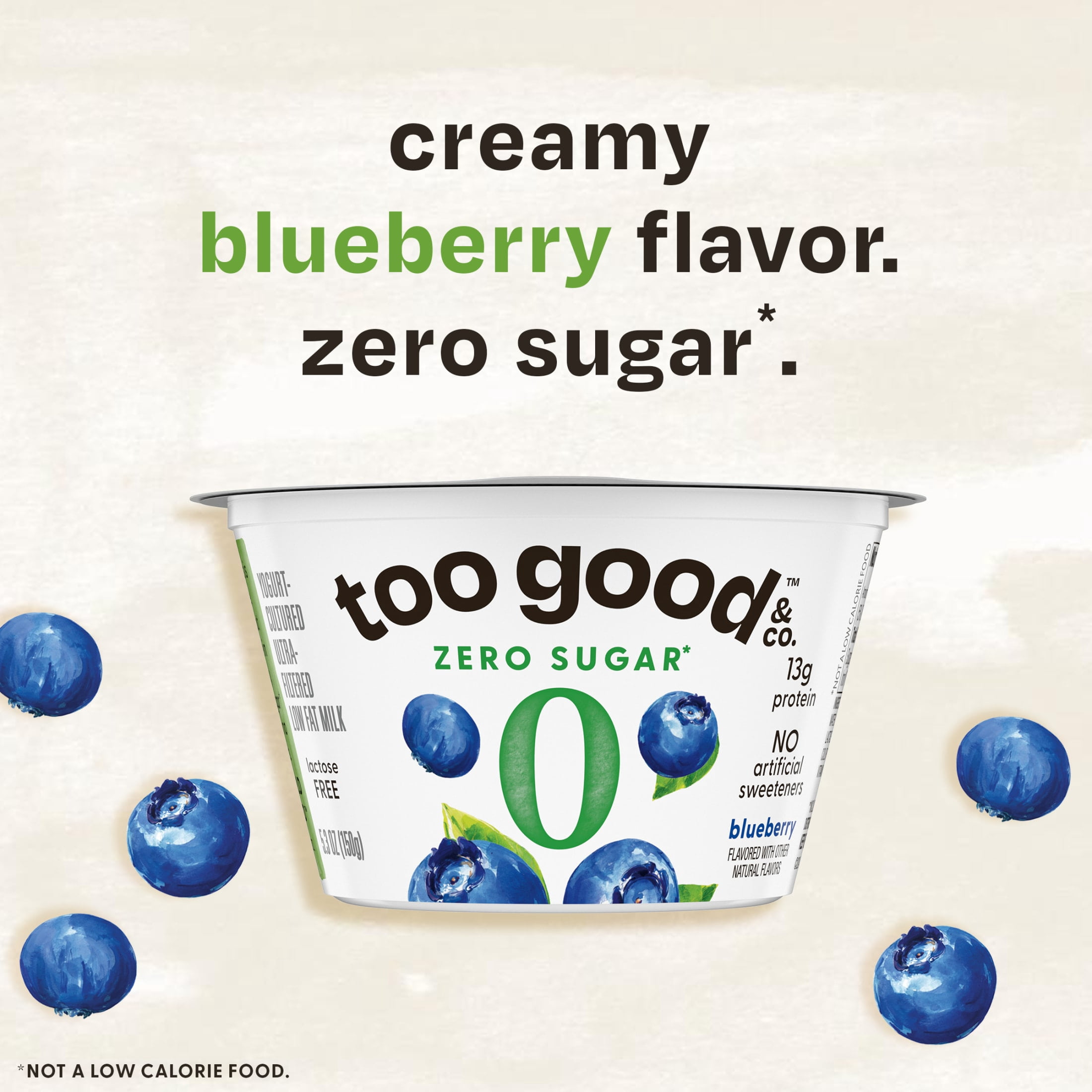 Too Good & Co. Zero Sugar Blueberry Yogurt-Cultured Ultra-Filtered Low Fat Milk Product Cup, 5.3 OZ