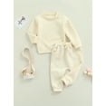 thumbnail image 4 of Newborn Baby Boy Girl Clothes 6M 12M 18M 24M Gender Neutral Sweatsuit Unisex Solid Outfit Long Sleeve Warm Pullover Pant Set, 4 of 10