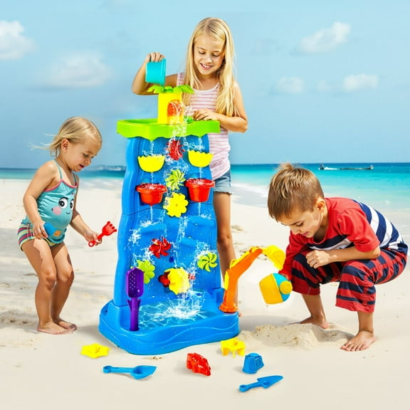 Toddler Sand & Water Table with Waterfall Feature - 2-Sided Activity Center