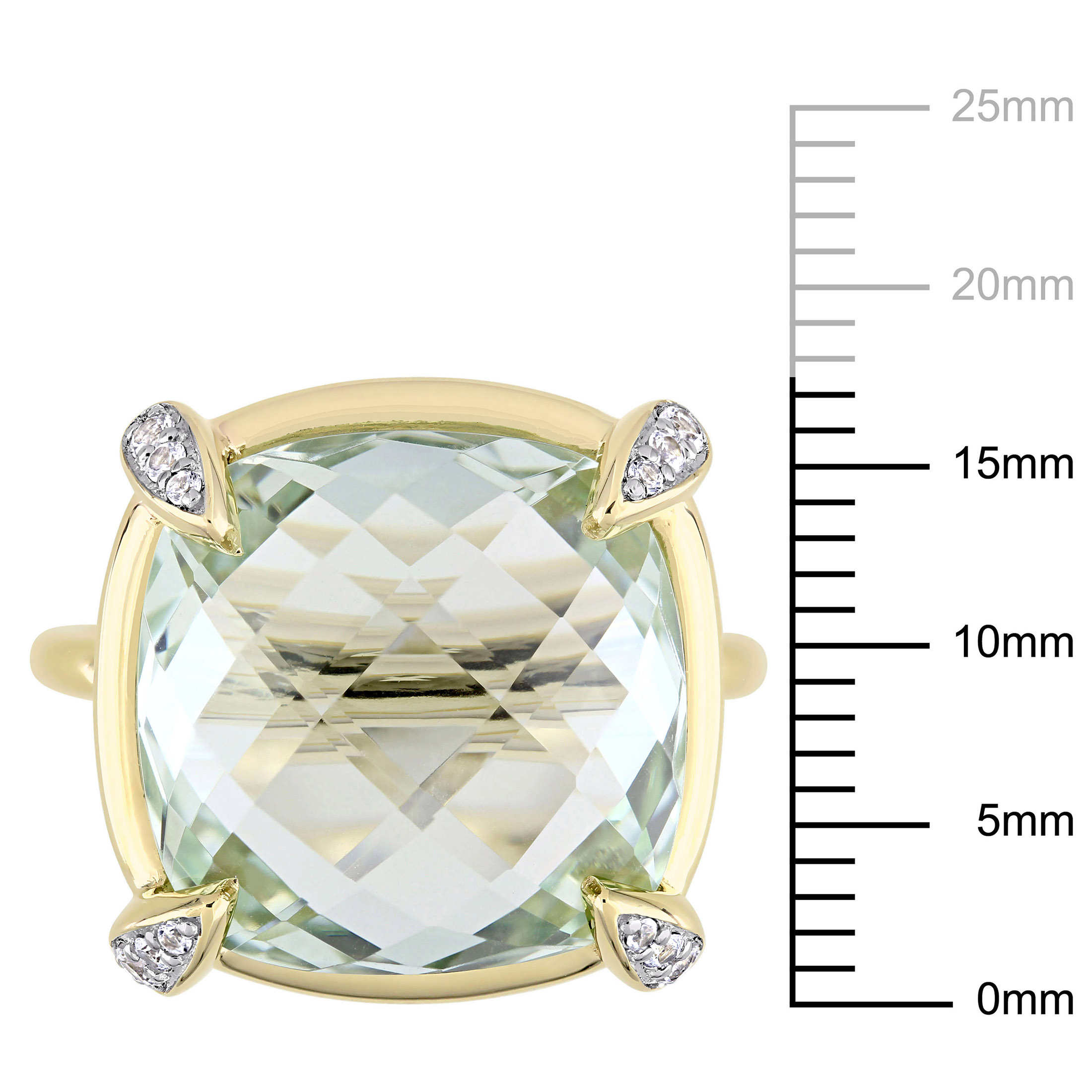 Miabella Women's 15-1/8 Carat T.G.W. Cushion Double Checkerboard-Cut Green Quartz and Round-Cut White Sapphire 14kt Yellow Gold Cocktail Ring - image 2 of 7