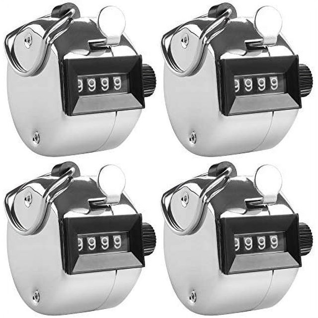 Contadores manuales de 4 dígitos, juego de 4 numeradores mecánicos de mano con soporte para dedo de aro para deportes, golf, conteo de pasos, color plateado brillar Electrónica