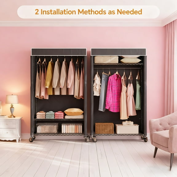 3-Tier Heavy Duty Garment Rack with Fabric Cover - Portable Rolling Wardrobe Organizer with Locking Wheels & Adjustable Shelves, Carbon Steel Frame, White