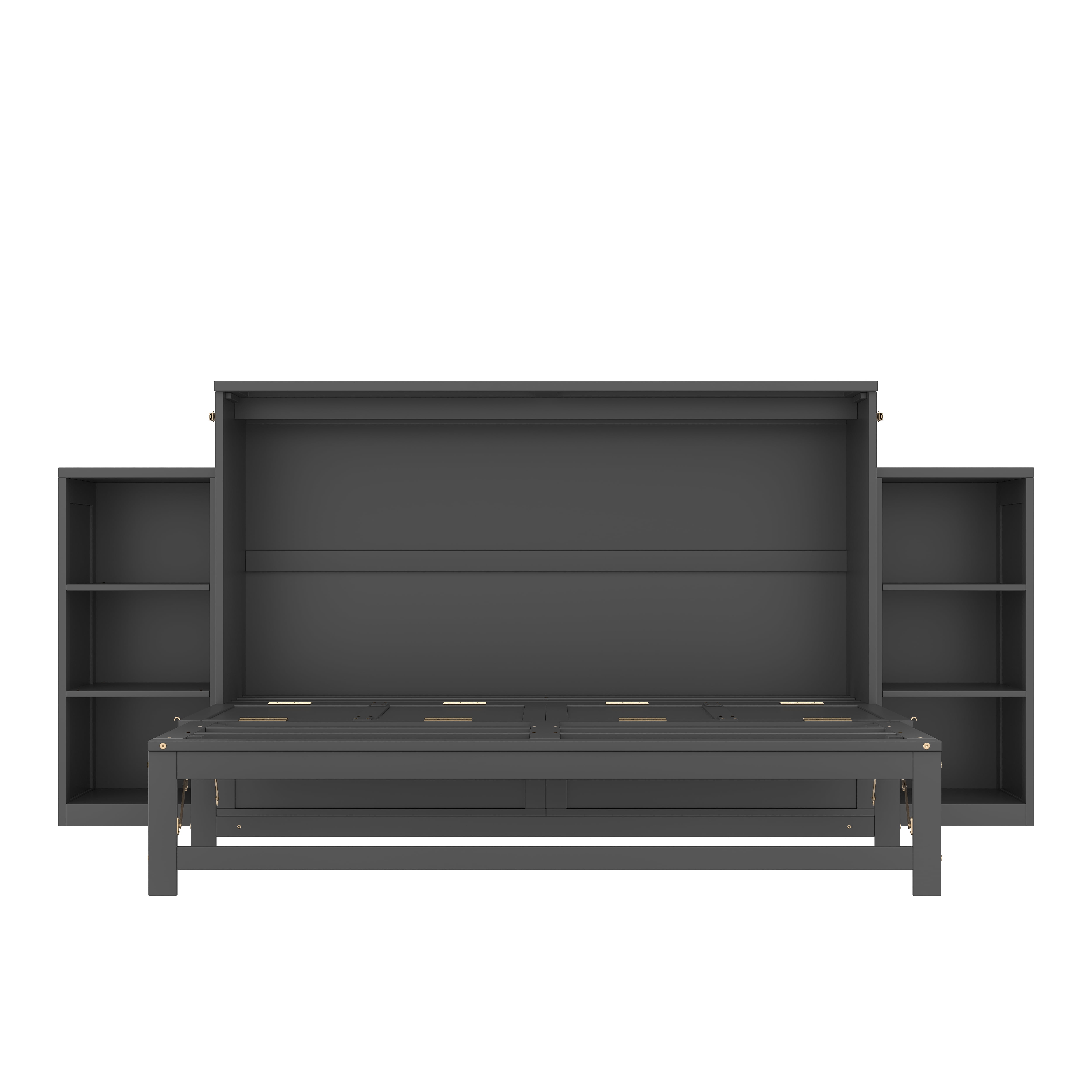 Mintazer Queen Size Murphy Bed with 6 Side Shelves & 2 Drawers, Modern Foldable Cabinet Bed for Bedroom Apartment Guest Room, Dark Gray