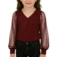 thumbnail image 6 of XAOFW Girl's T-Shirts Carnival Sparkly Sequins Long Sleeve V-Neck T Shirt Celebration Loose Fit Tee Shirt Club Party Soft Breathable Tops, 6 of 8