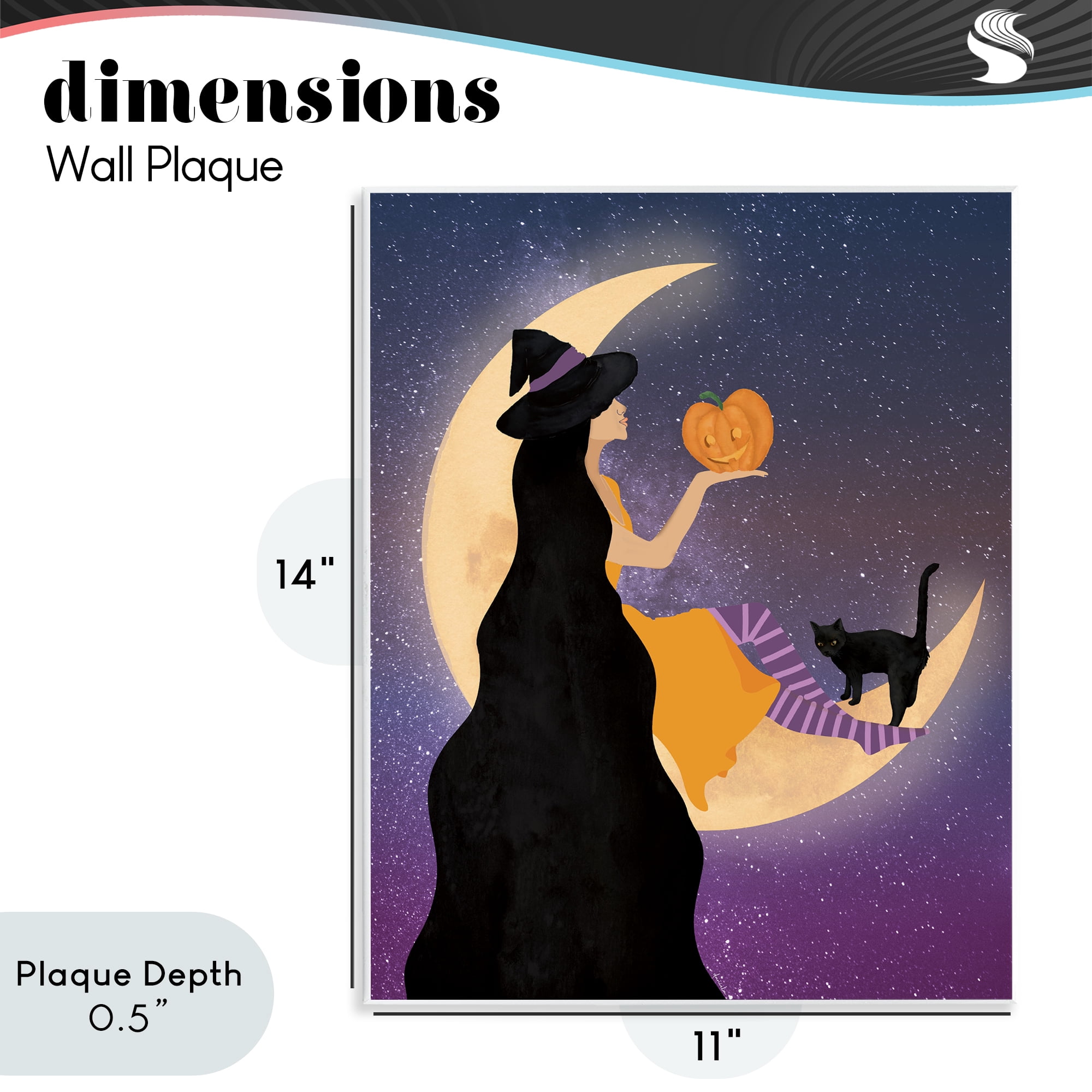 Stupell Industries Moonlit Witch Holding Jack-o-Lantern Wall Plaque Art, design by Daniela Santiago