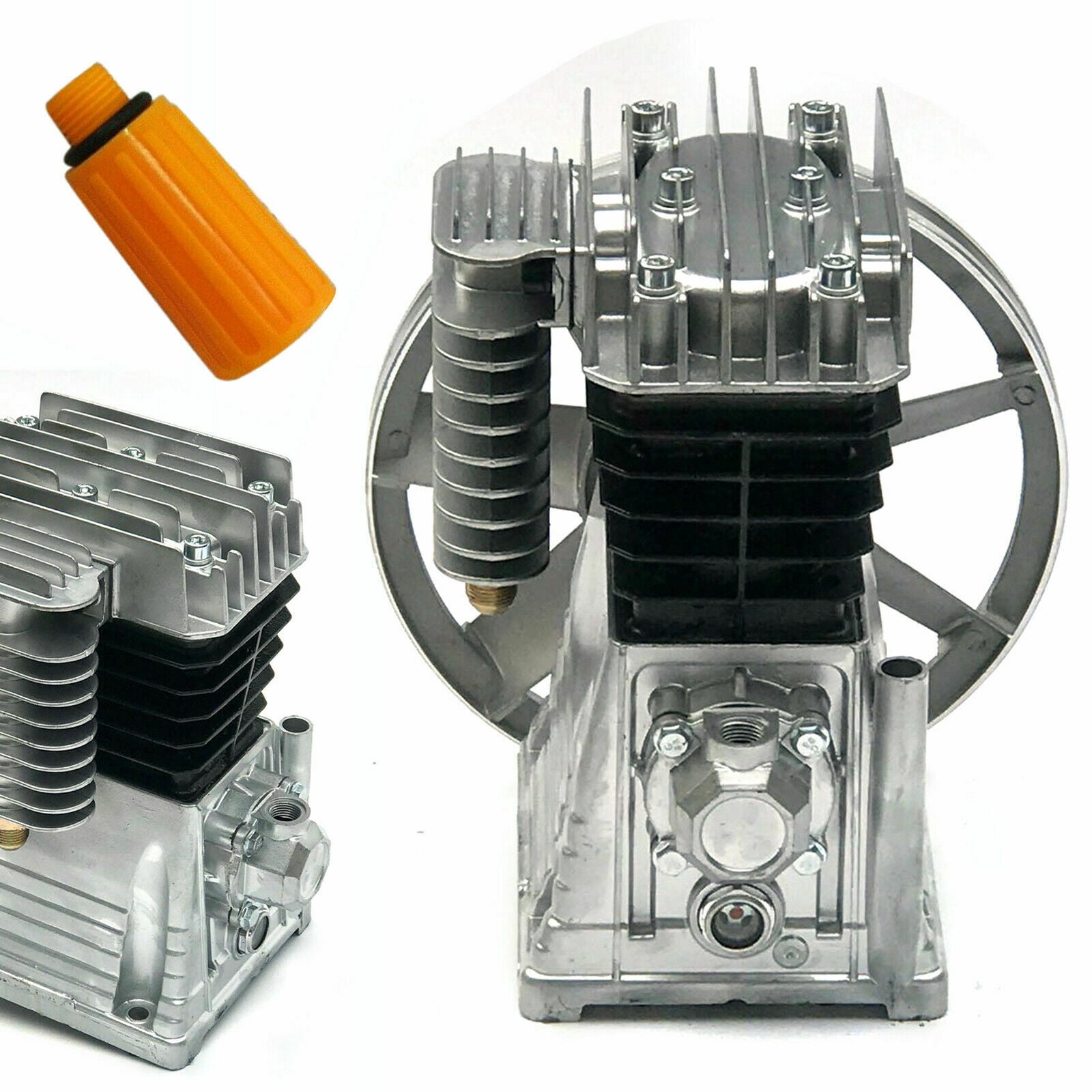 2HP  175L/Min Air Compressor Pump, 1.5KW Piston Twin Cylinder Air Compressor Head Pump Aluminum Oil Lubricated Pump With Silencer, Breathing Nozzle