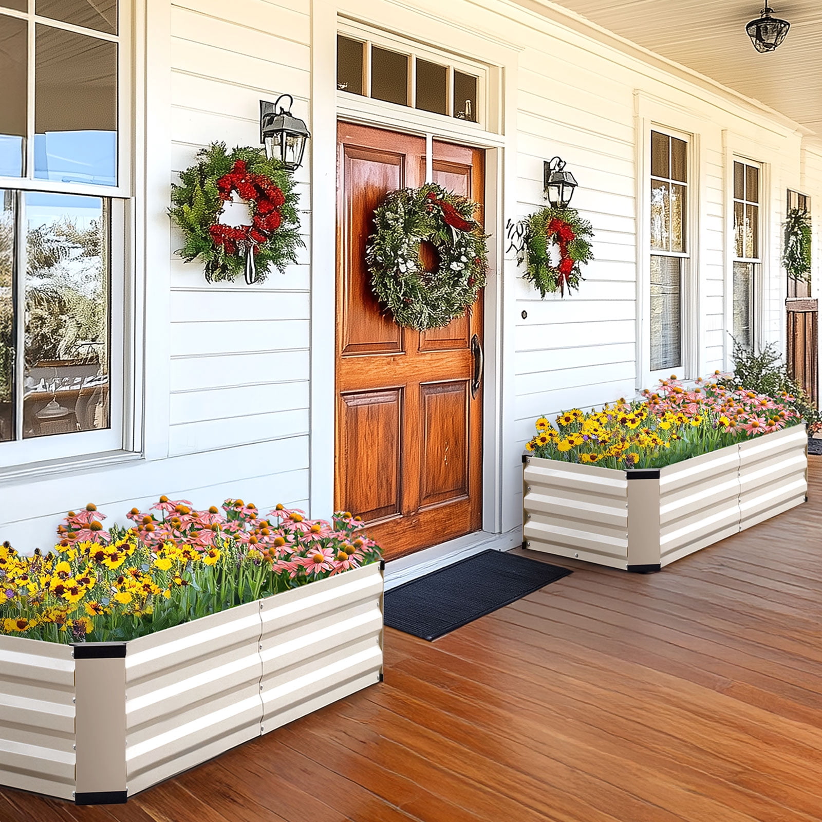 King Bird 4x2x1 ft Galvanized Metal Raised Garden Bed with Bottom Closed - Elevated Planter Box for Indoor, Outdoor, Patio & Balcony Gardening Beige