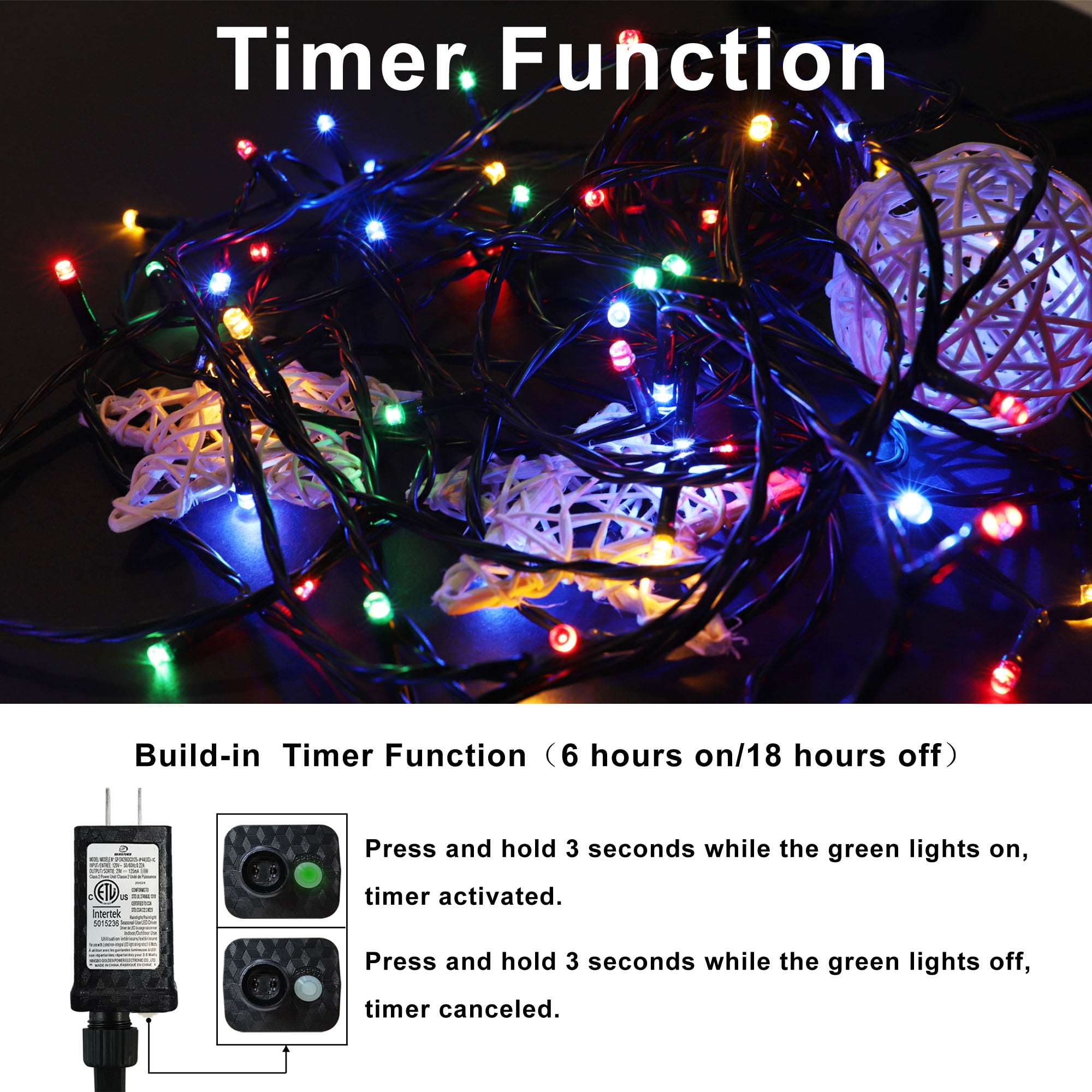 LED Christmas Lights, 75FT 200 LEDs String Fairy Lights with Timer, Mix-Color, for Christmas Halloween Patry Garden