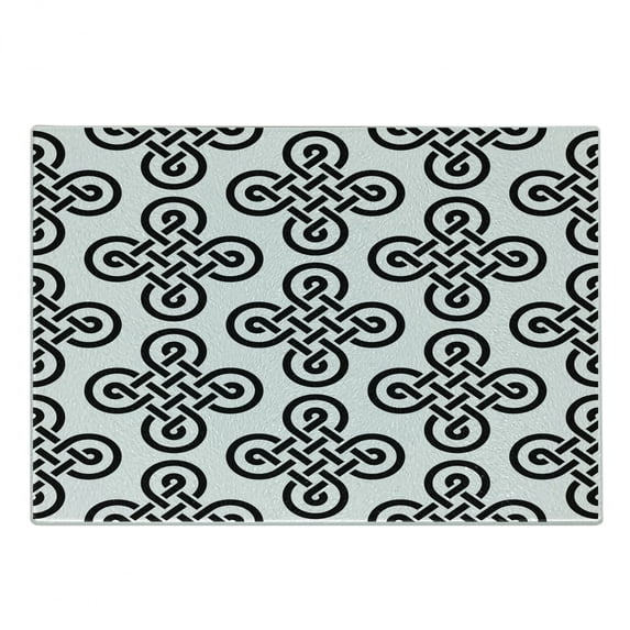 Celtic Cutting Board, Old-Fashion Irish Knot Motifs in Symmetric Regular Design European Culture Theme, Decorative Tempered Glass Cutting and Serving Board, Small Size, Black White, by Ambesonne
