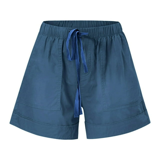 DEELLEEO Womens Comfy Drawstring Splice Casual Elastic Waist Pocketed Loose Shorts Pants