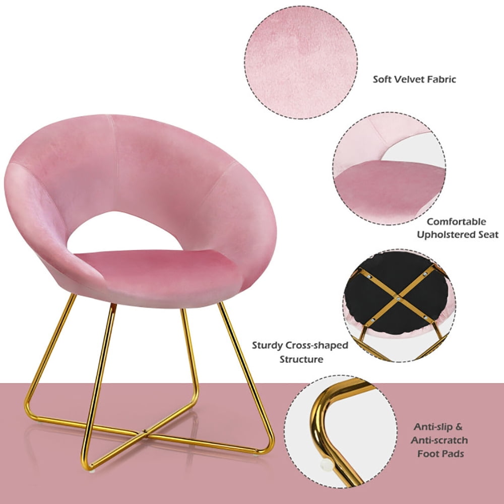 Finihen Velvet Dining Arm Chair, Modern Accent Velvet Dining Arm Chair with Golden Metal Legs and Soft Cushion, for Bedroomï¼Living Room, Dining Room, Kitchen, Pink