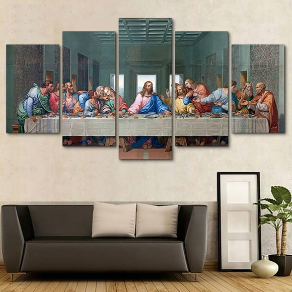 5 Panels Canvas Art Wall Decor Poster Painting Jesus The Last Supper Home Decorative Living Room Picture Print Mural Artwork, unframed.,XL