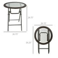 thumbnail image 3 of Outsunny 26.8" Dia. (68 Dia. cm) Folding Round Tempered Glass Metal Table with Brown Rattan Edging, Brown, 3 of 10