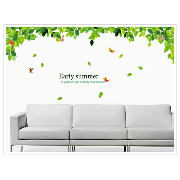 72Pcs Set Whole Sales Wall Stickers Early Summer Green Leaves Wall Decals Vinyl Removable Wall Murals Butterfly Wall Decor for Bedroom Living Room Nursery