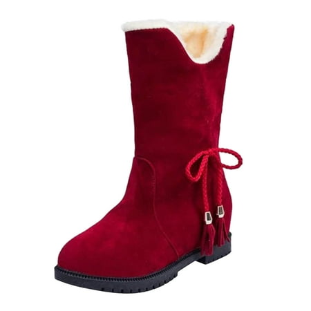 KELINFONG Womens Snow Boots Ankle Boots Thickened Furry Lined Warm Cotton Boots Waterproof Low Heel Shoes