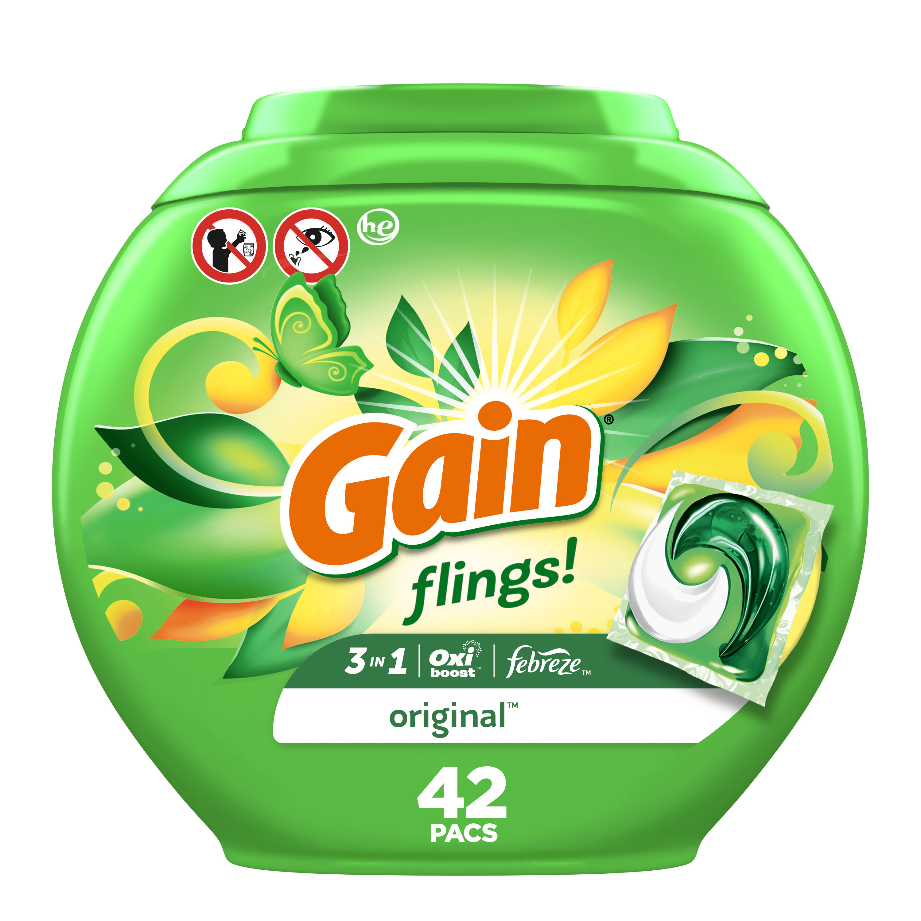Gain Flings Laundry Detergent Pods, Original, 42 Count