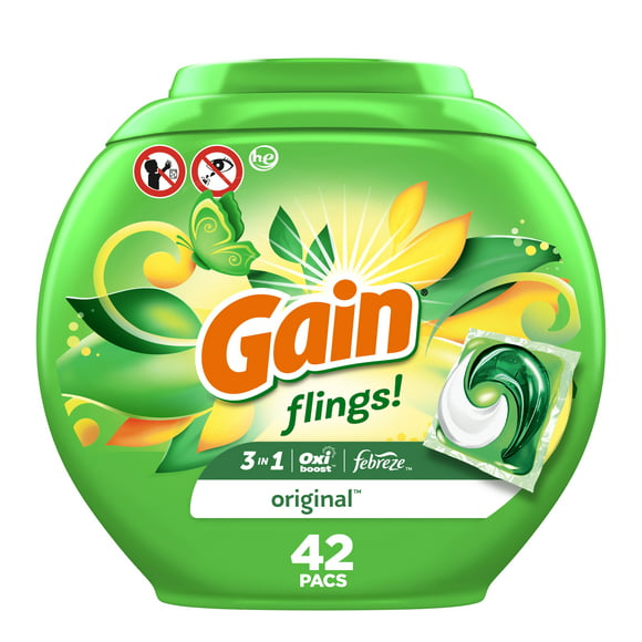 Gain Flings Laundry Detergent Soap Pods, Original Scent, 42 Ct