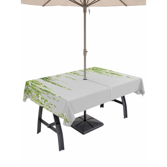 Outdoor Tablecloths with Umbrella Hole & Zipper, Sage Green 54x80 Inch Tablecloth Rectangle, Summer Botanical Leaves Watercolor Waterproof Table Cloth, Patio/Pool/Picnic Table Covers