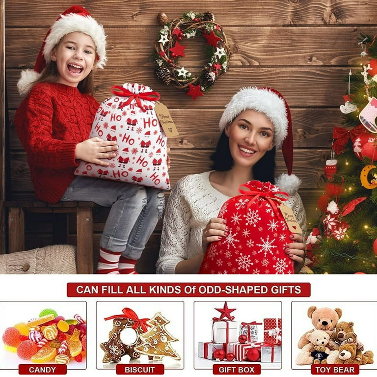 10PCS Christmas Drawstring Gift Bags Xmas Gift Bags Assorted