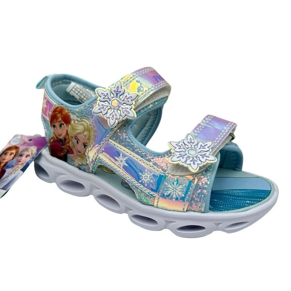 Disney Frozen Anna & Elsa Toddler Girls Light-up Sandals Size 10 Silver/Aqua