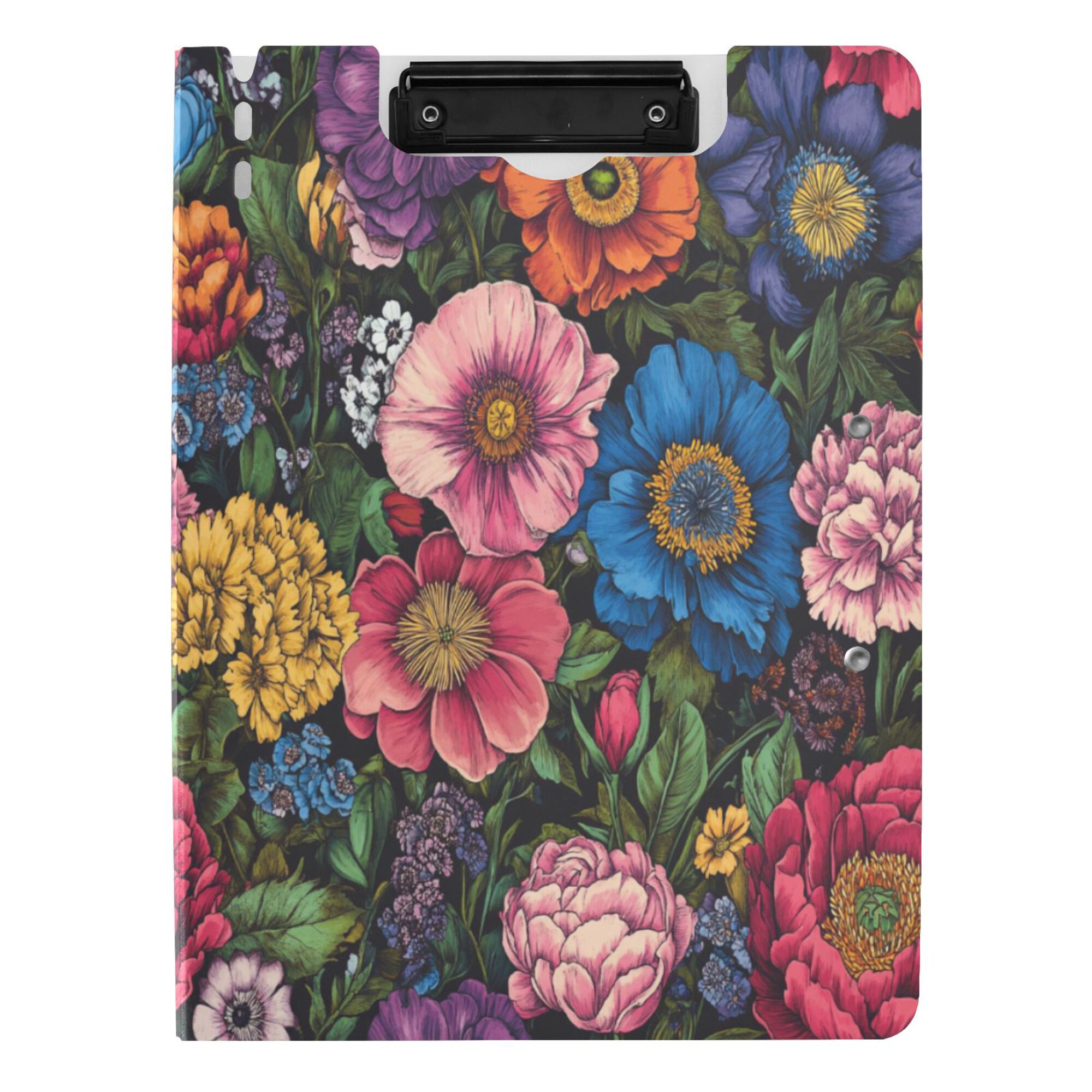 FORMRS A4 Clipboard Folder with Pen Holder Horizontal Foldable School Office Binder, Vibrant Blooming Flowers