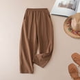 thumbnail image 2 of LEKODE Women Cotton Pants Wide Leg Pants Casual Loose Baggy Elastic Waist Beach Harem Ankle Cropped Pants Khaki L, 2 of 3