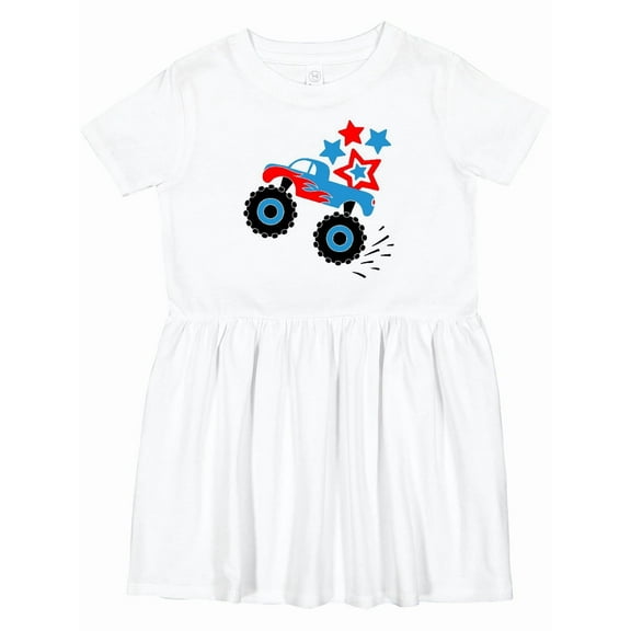 Inktastic Patriotic Monster Truck with Red and Blue Stars Girls Toddler Dress