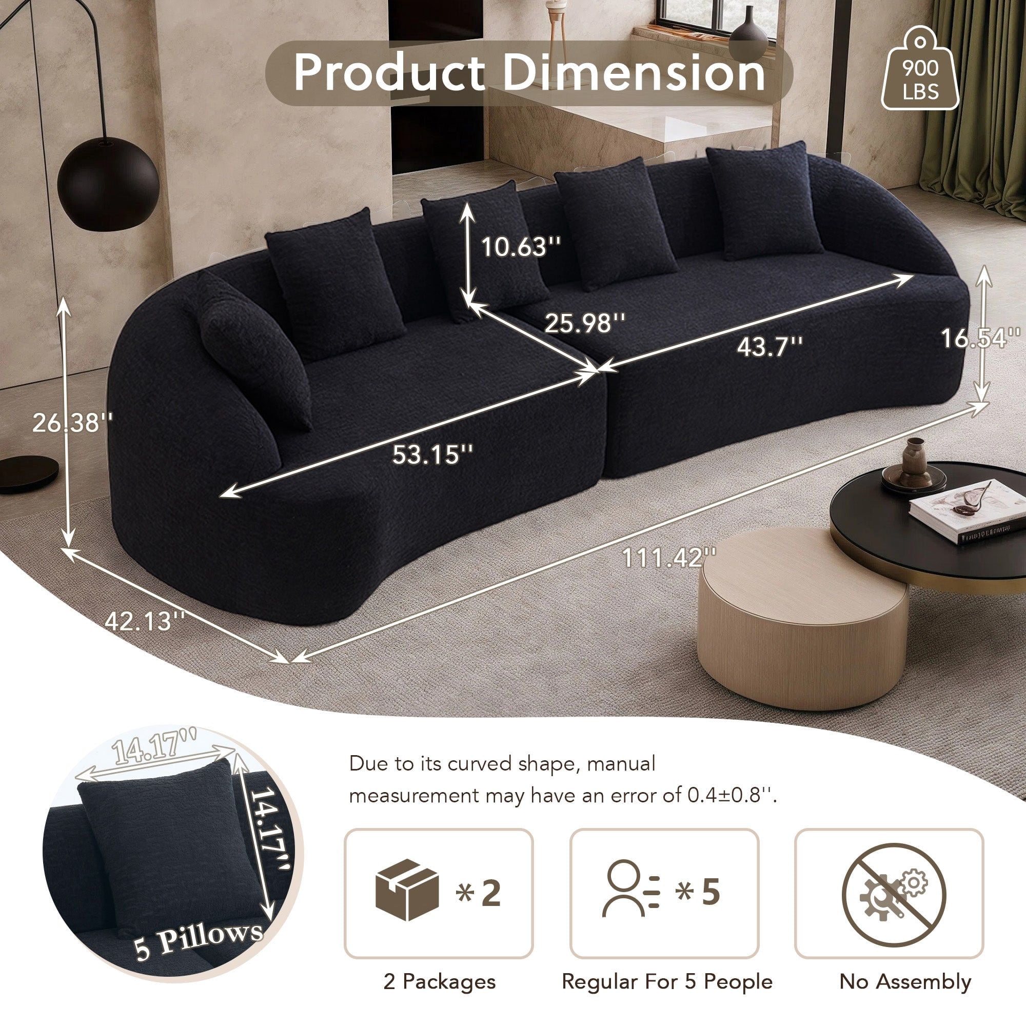 Sailvan 110" Curved Modular Sectional Sofa, High-Density Chenille Sleeper Couch for Living Room