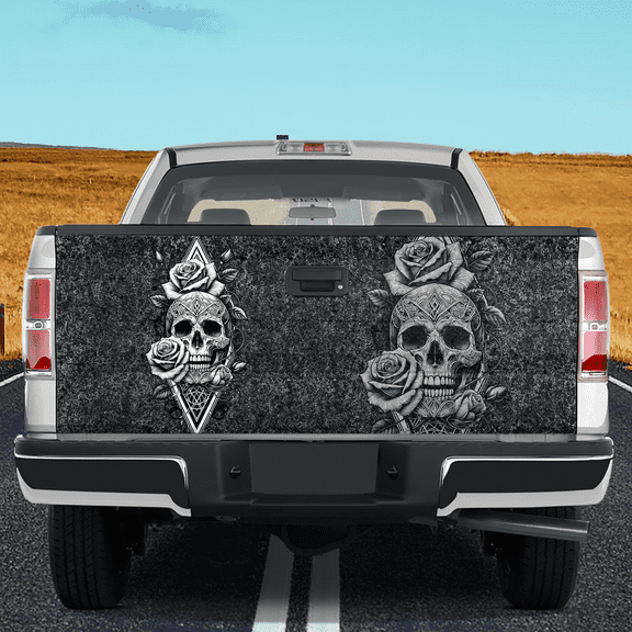 Lotusprinthandmade Skull Floral Halloween Graphic Tailgate Wrap 2 Sizes (24"x58")