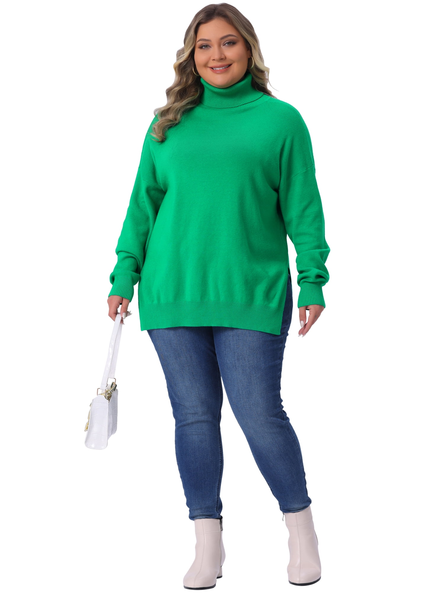 DARING DIVA Women's Plus Soft Turtle Neck Long Sleeve Pullover Knit Top 2X Green
