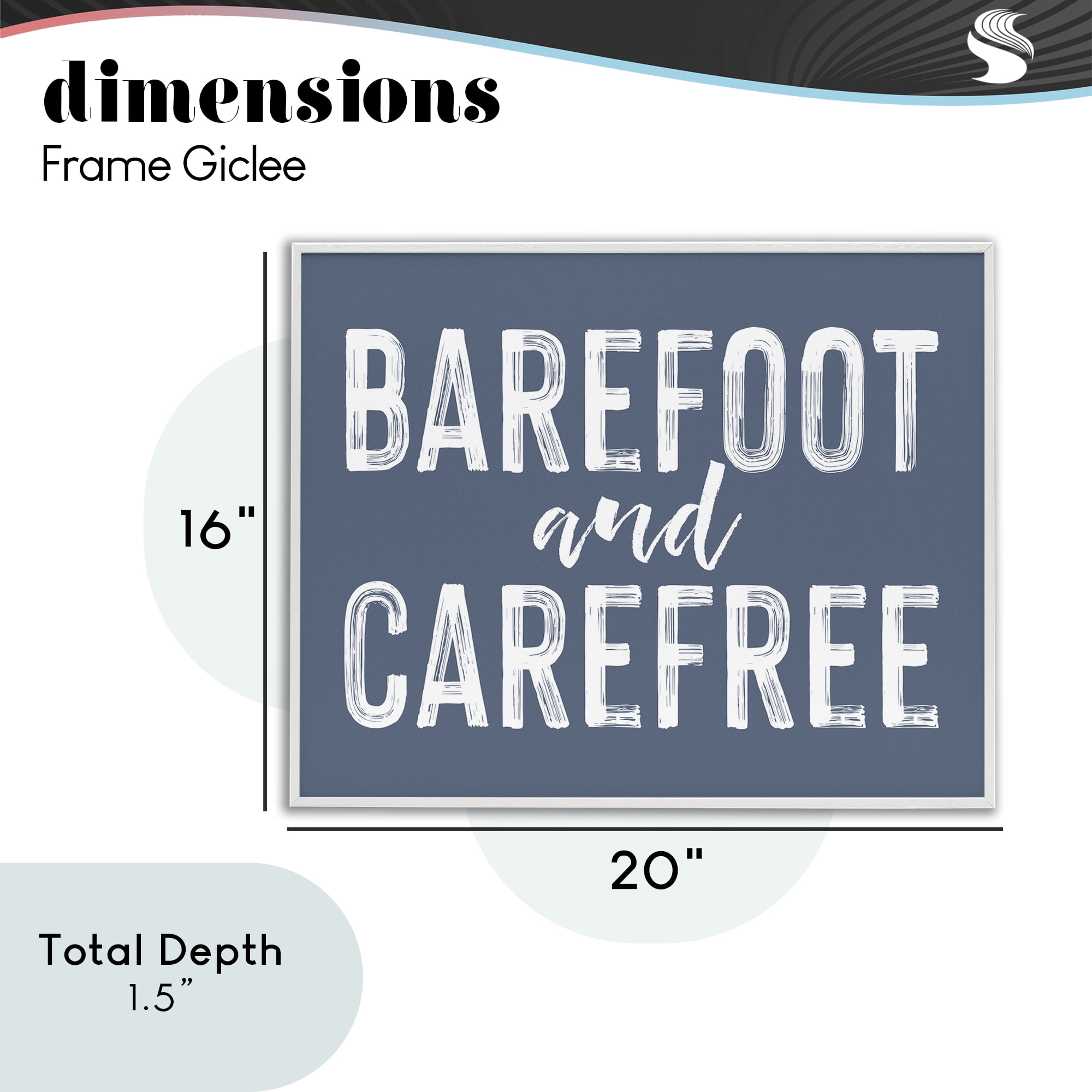 Barefoot & Carefree Blue White Framed Giclee Art, design by Lettered and Lined