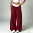 thumbnail image 4 of hotojiny Womens Wide Legs Sweatpants Fashion Colorblock Pants with Pockets Elastic Waist Baggy Pants Streetwear(Wine,X-Large), 4 of 8