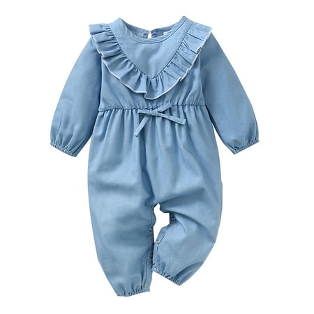

LAPAKIDS Newborn Baby Girl Ruffles Long Sleeve Jumpsuit Playsuit Infant Toddler Romper Bodysuit Outfits