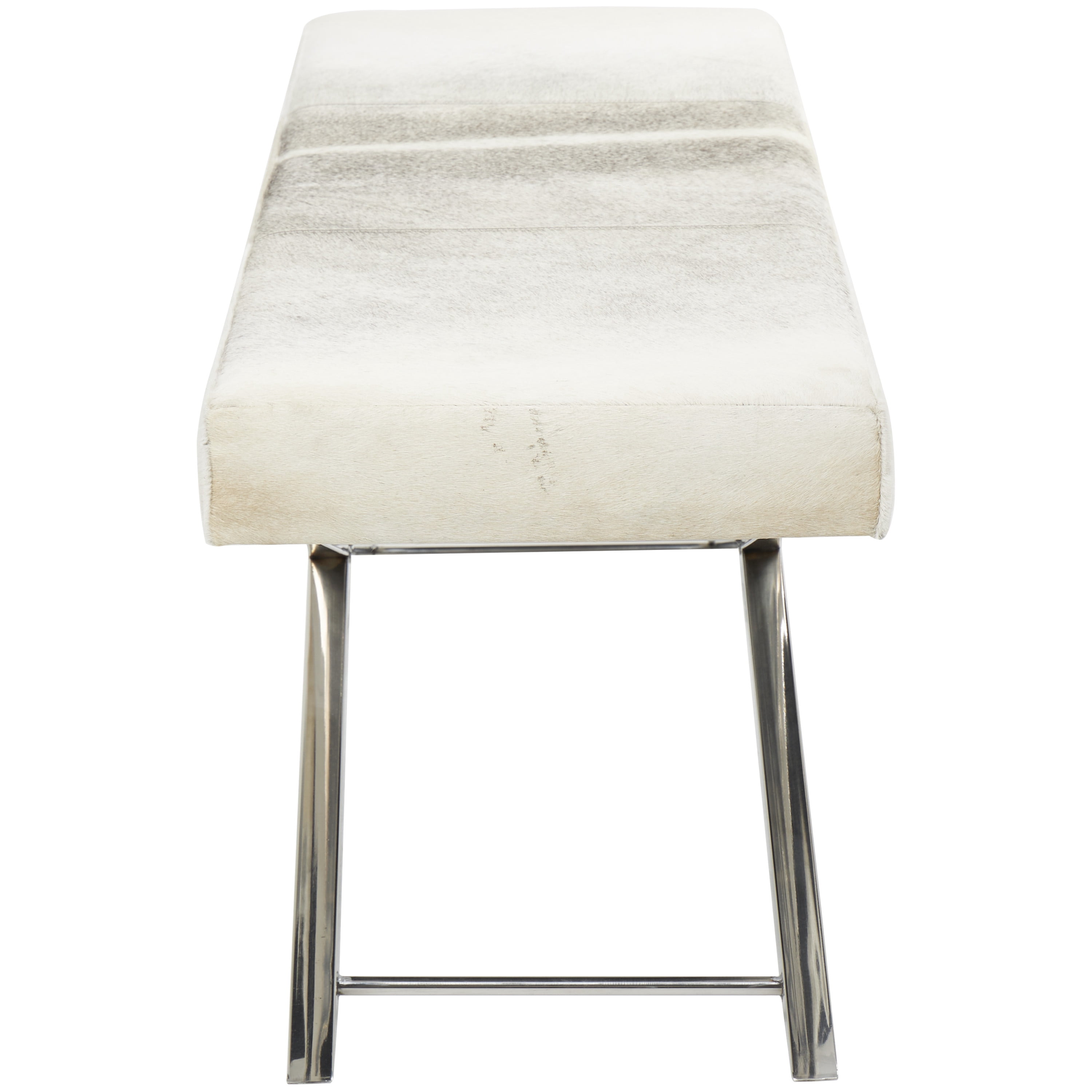 DecMode Stainless Steel Bench with Hair on Hide Seat, Beige