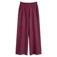 thumbnail image 6 of XFLWAM Linen Pants for Women Wide Leg Beach Summer Pants High Waisted Boho Baggy Flowy Palazzo Trousers with Pockets Red S, 6 of 6