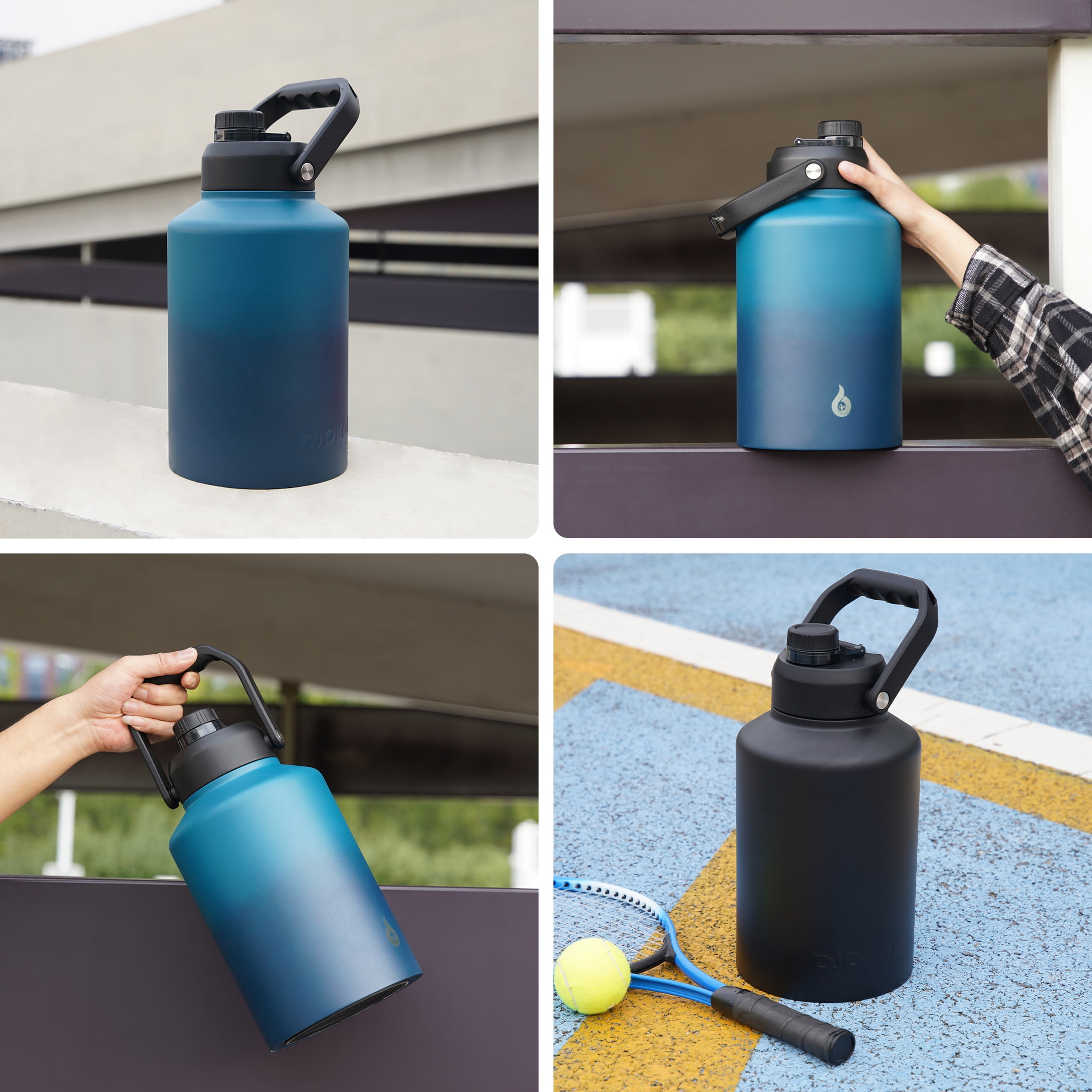BJPKPK 128oz Insulated Water Bottle with Wide Mouth, One Gallon Stainless Steel Water Bottle with Handle, One Gallon Water Jug for Sports, Travel, Stainless Steel