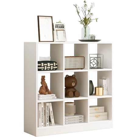 KOTEK 9 Cube Book Shelf 3 Tier Freestanding Open Bookshelf with Anti-toppling Device Cube Storage Organizer Display Cabinet Shelving Modern Wood Bookcase for Office Home Dorm Bedroom Living Room