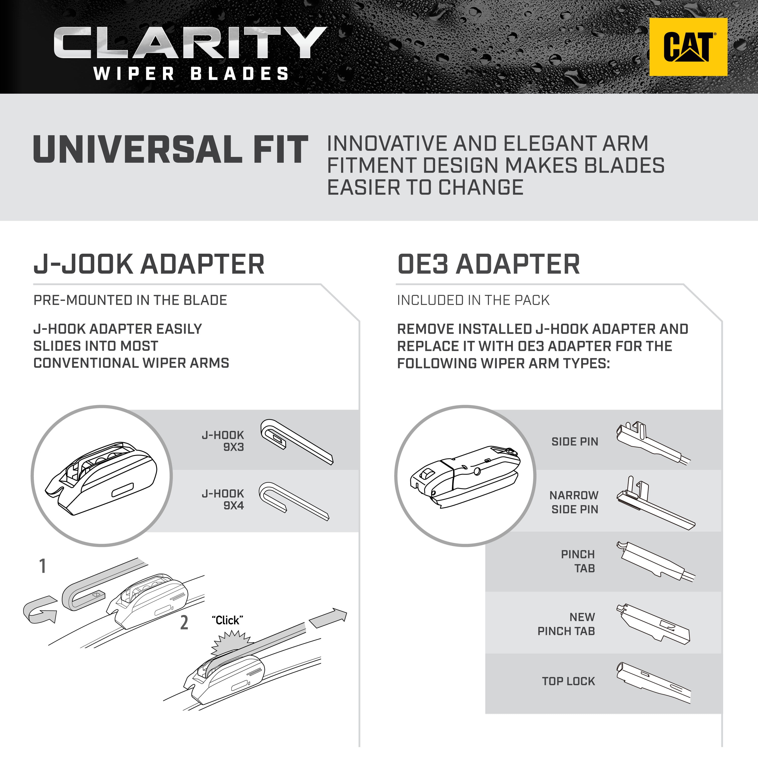 Spotless and Silent CAT Clarity Premium Performance All Season OEM Replacement Windshield Wiper Blades Streak-Free Pair for Front Windshield 24 + 24 Inch