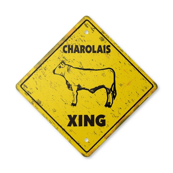 Charolais Vintage Crossing Sign Zone Xing | Indoor/Outdoor Plastic | 12" Tall rustic beef cattle ranch farm farmer