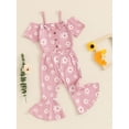 thumbnail image 3 of Nygoyerh Toddler Girls Floral Print Long Pants Sets 12M 18M 24M 3T 4T 5T Kids Short Sleeve Off Shoulder T-shirt with Bell Bottoms 2Pcs Little Girls Cute Summer Clothes, 3 of 9