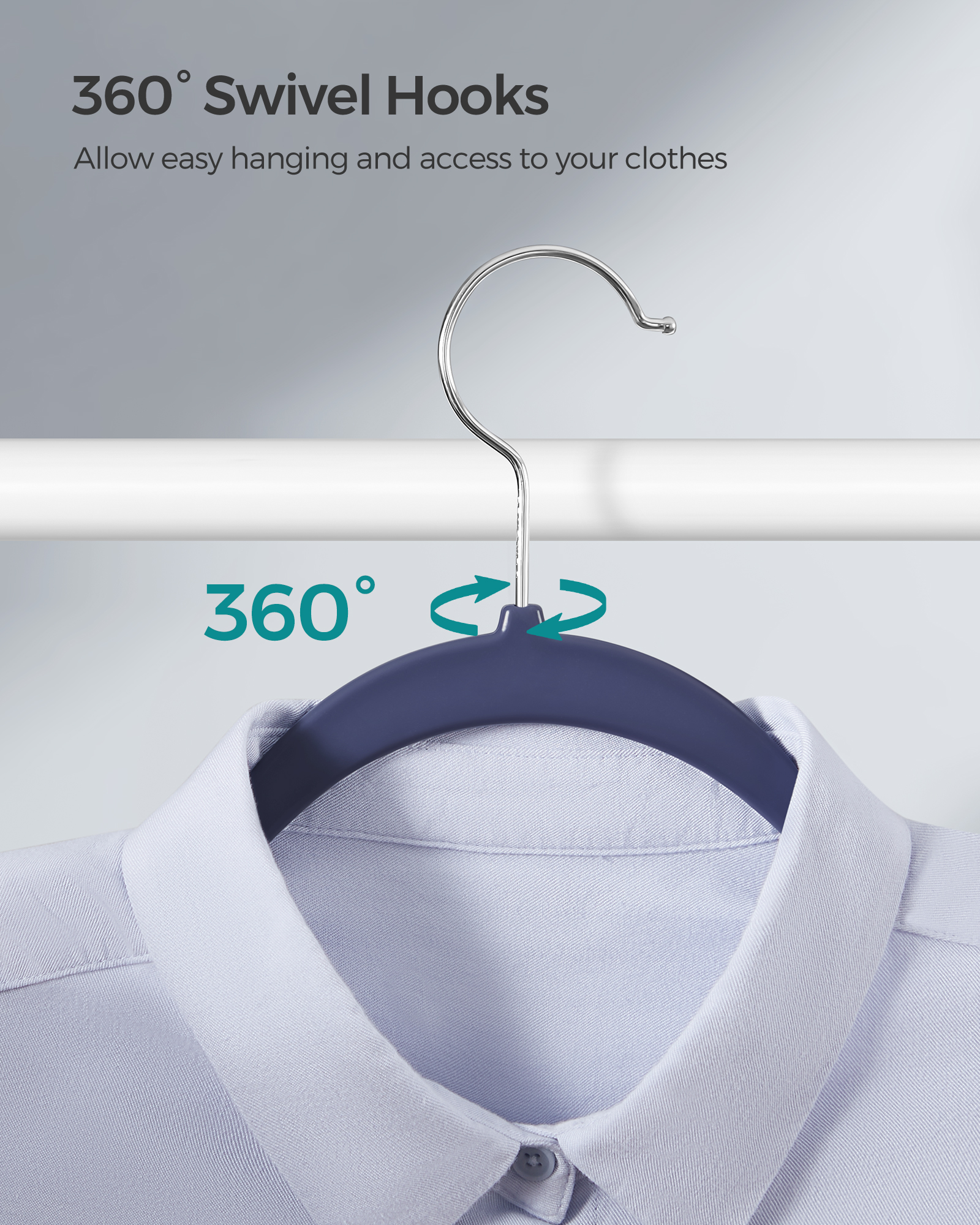 50-Pack Space Saving Plastic Hangers with 360° Swivel Hooks, 0.2 Inch Slim Closet Organizers for Coats Shirts Pants, Dark Blue Ash and Light Blue Ash