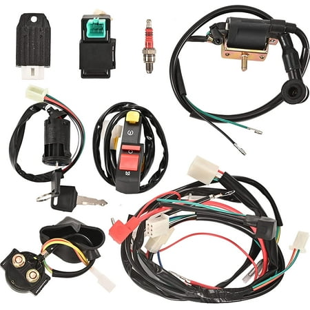 Trkimal Full Wiring Harness Loom Solenoid Relay Spark Plug Coil Regulator CDI For 4 Stroke ATV 50cc 70cc 90cc 110cc 125cc Dirt Pit Bike Buggy Quad Electric Start Engine