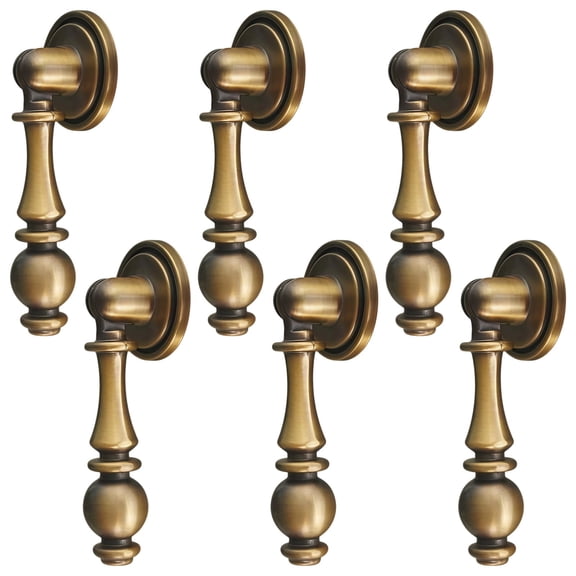 6 Pack Antique Brass Cabinet Pulls – French Style Zinc Alloy Drawer Handles, 2.6" Vintage Cupboard Pulls for Dressers & Wardrobes, Single-Hole Installation