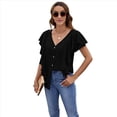 thumbnail image 1 of Blusas Informales Elegantes para Mujer, Blusas con Cuello en V, Botones y Mangas con Volantes. Negro XXL, 1 of 10