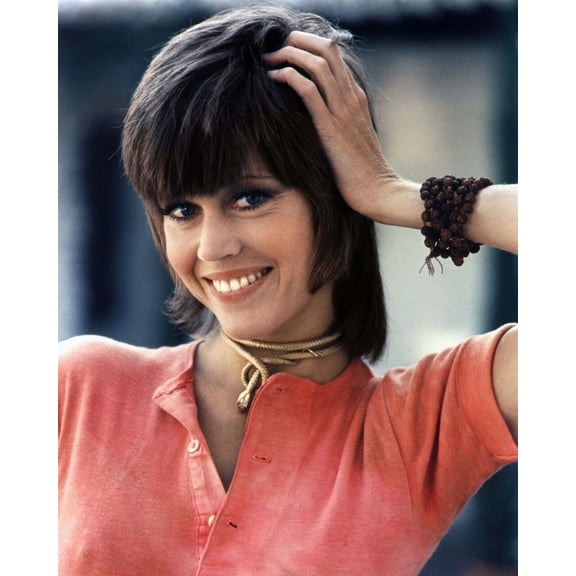 Jane Fonda smiling portrait in red shirt with 1971 Klute hairstyle 4x6 photo poster
