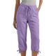 thumbnail image 4 of Capris de Lino para Mujer Casuales de Viaje con Cordón, Cintura Elástica, Pantalones de Largo 3/4, Lazo Lateral, Pierna Recta, Shorts con Bolsillos, Morados, L, 4 of 7