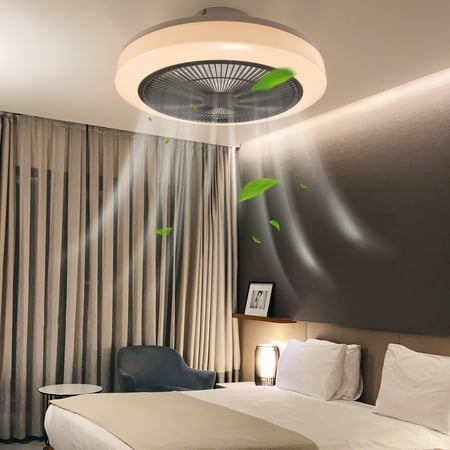 

JLLOM Ceiling Fan with Lights and Remote Control Low Profile Fan Light LED Hidden Electric Fan 6 Fan Speeds 3 Light Change F/R Fan Reverse for Living Room Bedroom（Black）